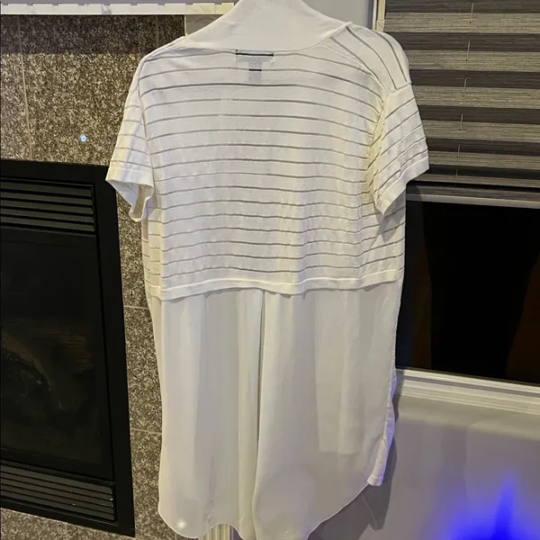 White Short Sleeve Kimono with sheer stripe - Image 5