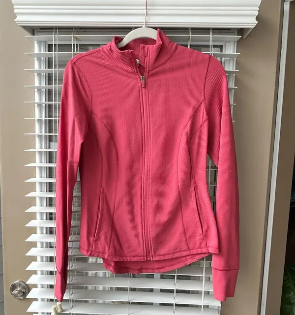 90 DEGREES BY REFLEX Pink ribbed athletic zip up jacket - Image 3