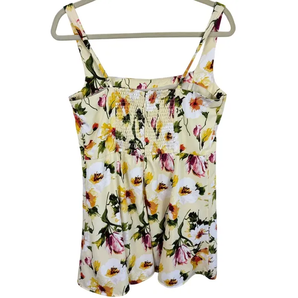 Abercrombie & Fitch Yellow Floral Mini Dress Square Neck Smocked Back Womens L - Image 2