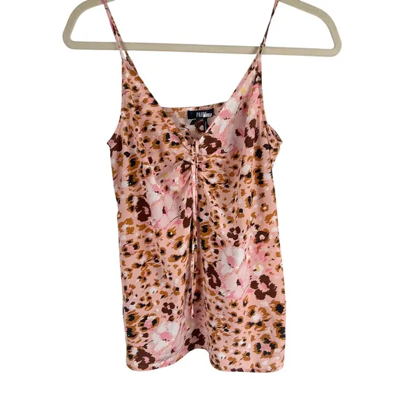 Paige Cicely Silk Camisole Leopard Floral Cinch Front Pink Tan Small - Image 2