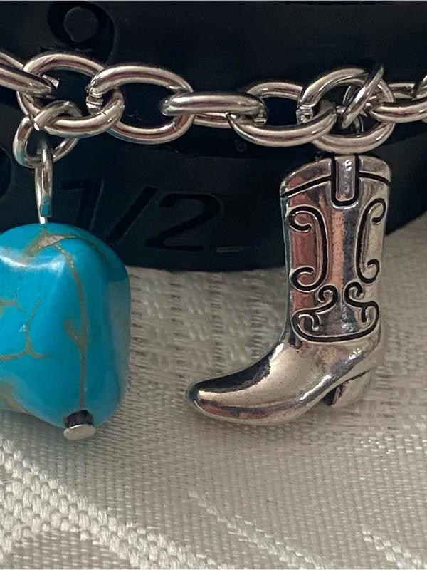 6.5” To 9” Bracelet Coywboy Boot & Flower Faux Turquoise Chunks Western Cowgirl - Image 3