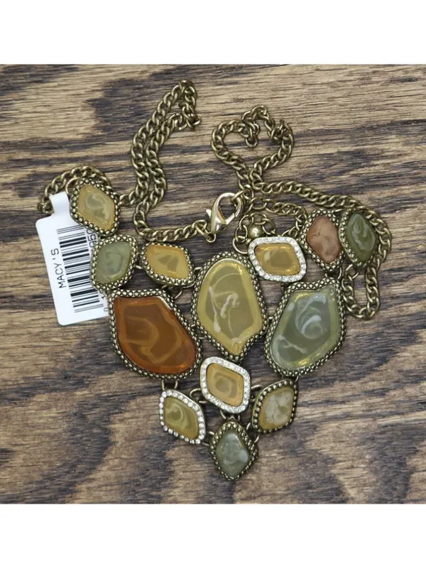NWT Mcys Mosaic Triangle Pendant Necklace Gold / Green / Brown / Yellow 20" + 3" - Image 2