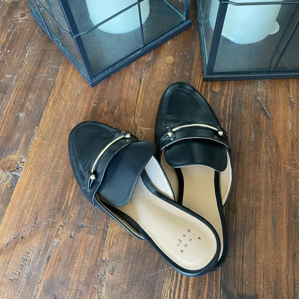 A New Day Black Leather Slip-On Loafers with Gold Accent - Image 2