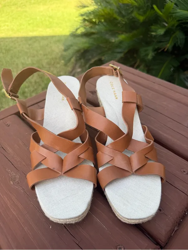 Cole Haan Crystal Honey Leather Espadrille Wedge Sandals Size 8 $150 - Image 4