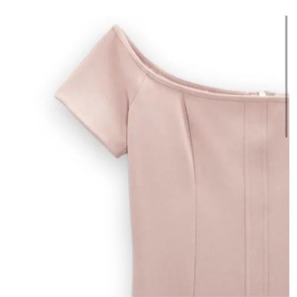 NEW ZARA Off the Shoulder Bodycon Midi Dress XSMALL pale Pink XS - Image 3