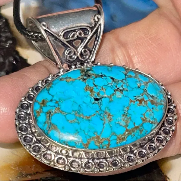 Blue Hubei Turquoise Pendant 1 1/2” - Image 2