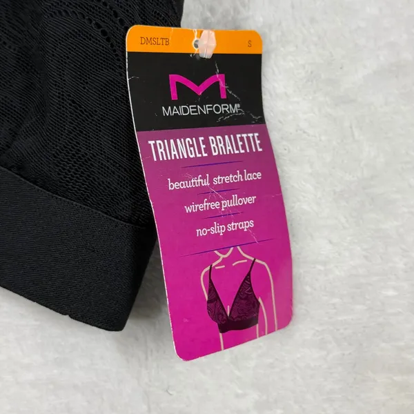 Maidenform Womens Black Stretch Lace Triangle‎ Bralette Wirefree DMSLTB S NEW - Image 2