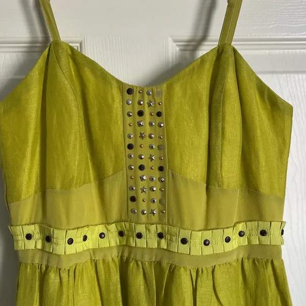 Anthropologie Plenty Tracy Reese Linen Silk Chartreuse Sundress Size 2 - Image 3
