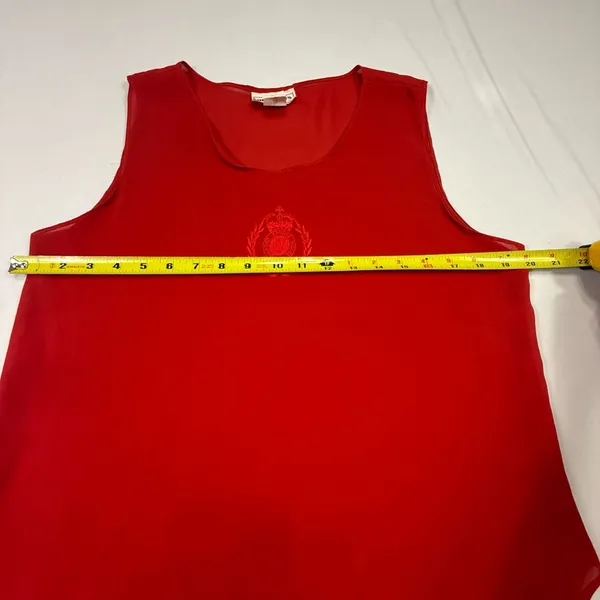 Diamond's U.S.A. Red Sleeveless Crest Embroidered Sheer Top Size Medium - Image 7
