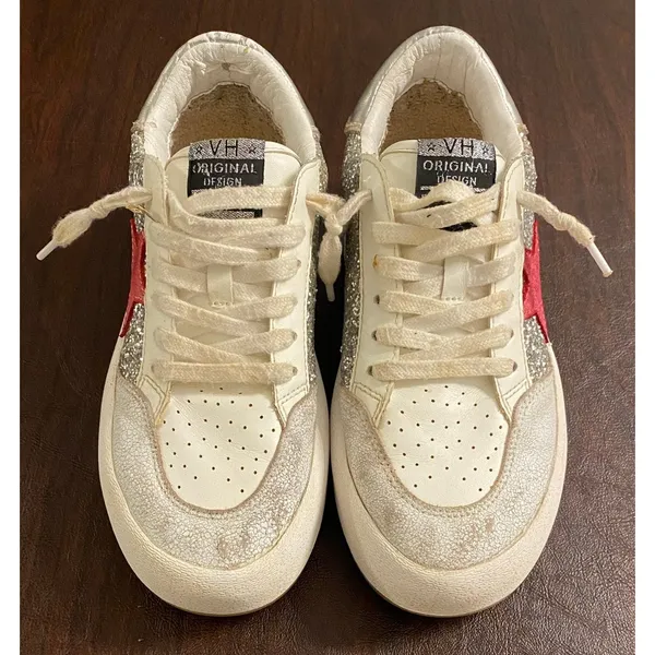 Vintage Havana Ream Sneakers White Glitter Pink Star Platform‎ Distressed 8.5 9 - Image 2
