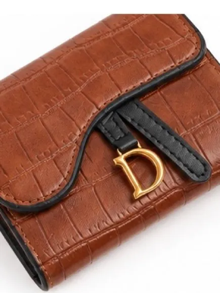 MBrown Faux Croc-Embossed Wallet with Gold D Accent - Image 4