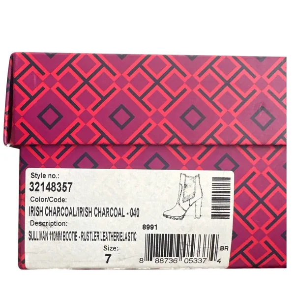 Tory Burch Sullivan Booties 7 Irish Charcoal Leather Lug Platform Chelsea - Image 9