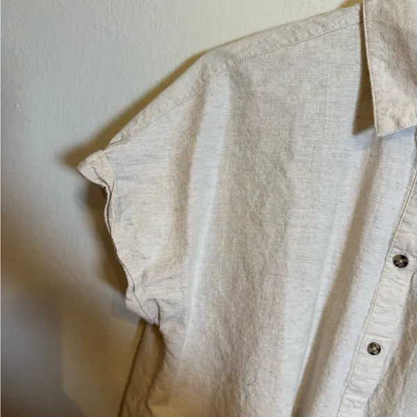 Rythmn Classic Beige‎ Linen Short Sleeve Shirt Dress - Image 4