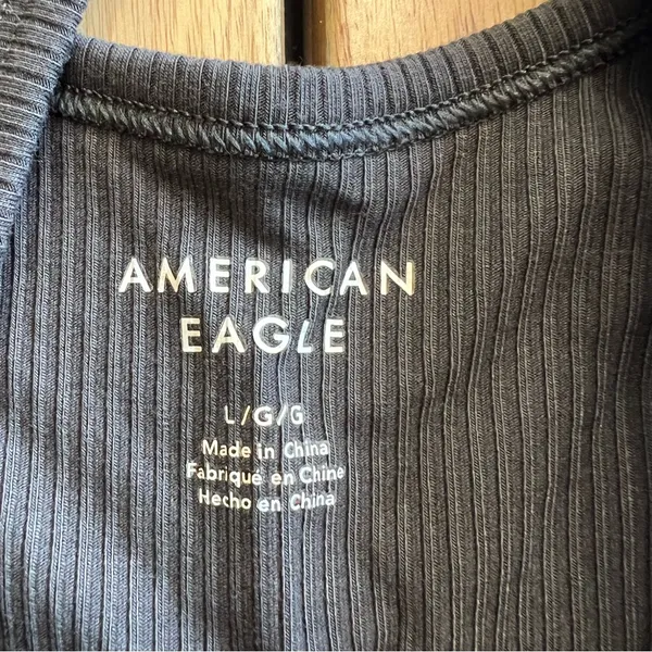 American Eagle Black Ribbed Short Sleeve Bodysuit Women’s Size Large - Image 2