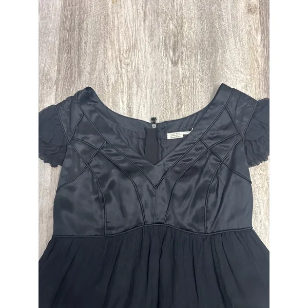 Leon Max Limited Edition Black 100% Silk Empire Waist Ruffle Cap Sleeve Dress‎ M - Image 4