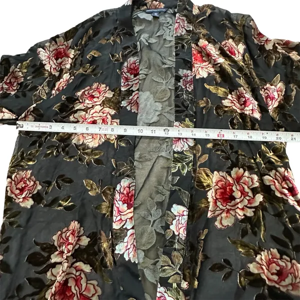 American Eagle Outfitters Size XS 3/4 Sleeve Velour‎ Pink Floral Mesh Open Top - Image 4