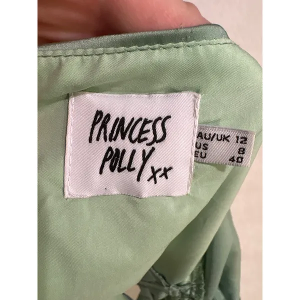 Princess Polly Sage Green Satin‎ Lace Trim Long Sleeve Festival Crop Top US 8 - Image 8