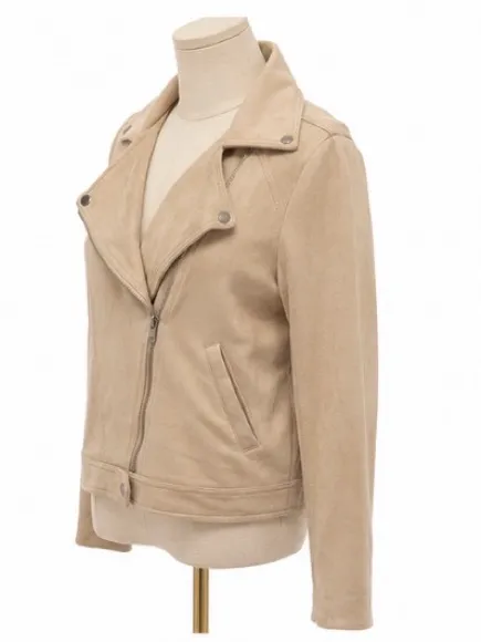 Lulus Large Beige Faux Suede Moto Jacket - Image 2