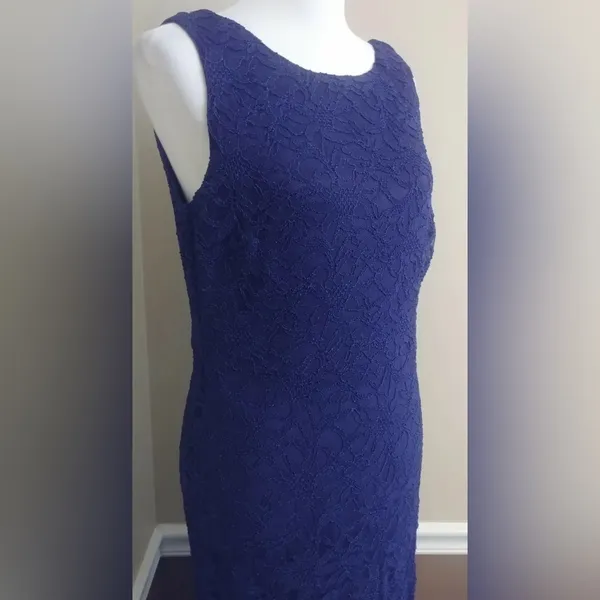 Sangria Navy Blue Lace Mermaid Godet Hem Maxi Dress Formal Gown by - Image 4
