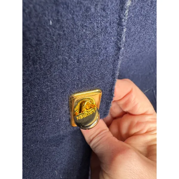 Lauren Ralph Lauren VTG Navy Wool Blend Hooded Jacket Gold Toggle Sz LP - Image 5