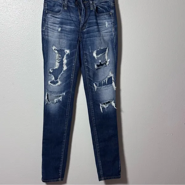 American Eagle Women Denim Blue Destroy Jeans jeggings size‎ 00 - Image 2