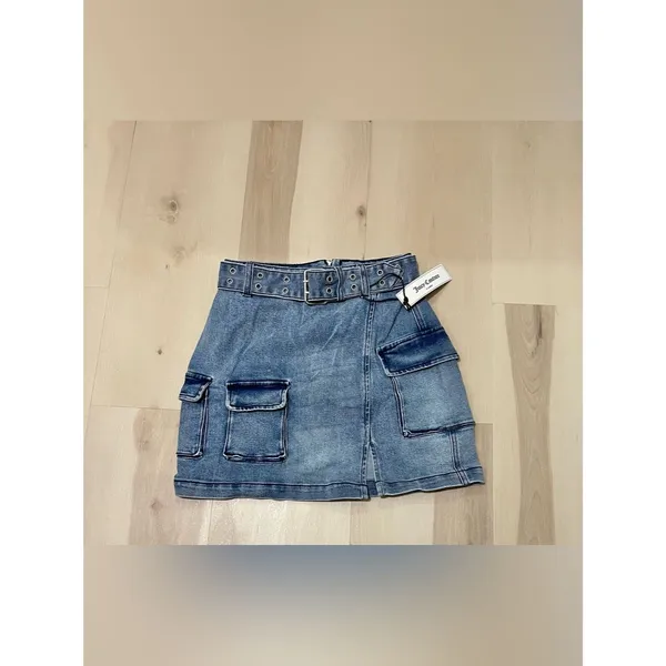 Juicy Couture NWT Size 25 XS Blue Denim Belted Cotton Cargo Miniskirt Retro Y2K - Image 5