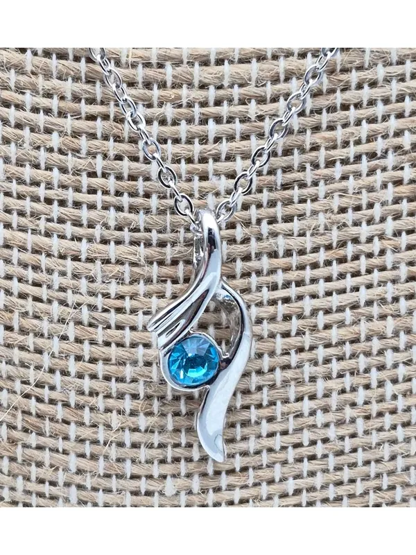 NWOT Silver Tone Pendant Necklace Stainless Steel 18" Blue December Birthstone - Image 5