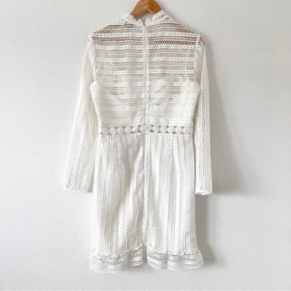 Bardot Vivian White Lace Long Sleeve Wedding Bridal Shower Cocktail Mini Dress - Image 7