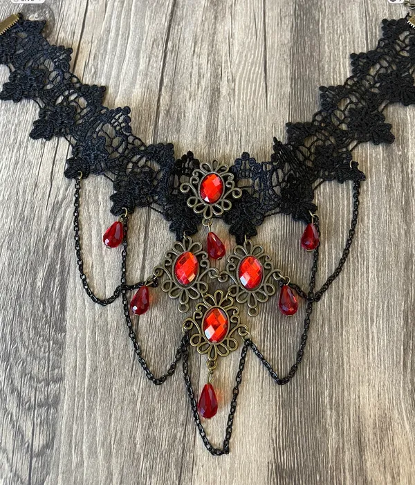 Black Crochet Lace Victorian Choker - Image 2