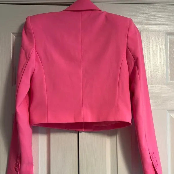 EXPRESS Cropped Elegant Neon Pink One Button Women's Blazer Size XS - Image 6