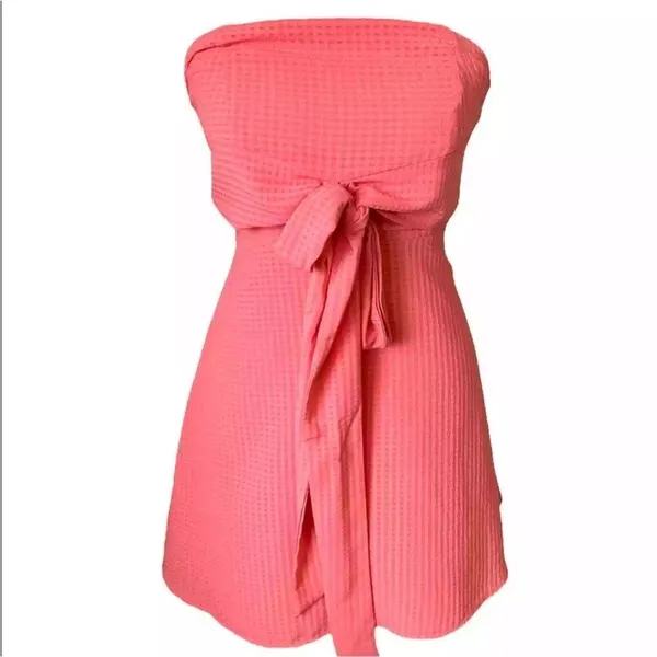 Revolve By‎ the Way. Jenny Tube Front Tie Textured Coral Mini Dress small - Image 3