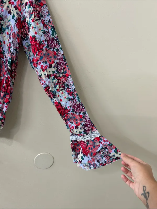 Free People Heat Wave Bodysuit Rose Garden Floral Long bell sleeve Sz S - Image 7