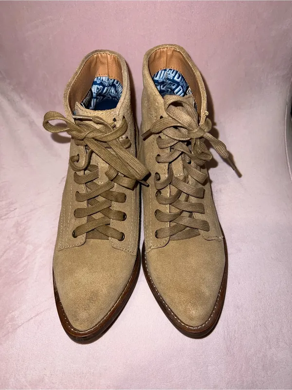 dingo Tan Suede Lace-Up Ankle Boot with Stacked Heel - Image 2