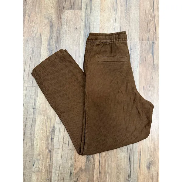 Zara‎ Brown Textured Drawstring Pants Elastic Waist Tapered Women's M - Image 2