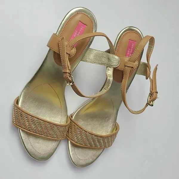 Isaac Mizrahi Isbelle Gold and Tan High Heel Sandals Size 9.5‎ - Image 5