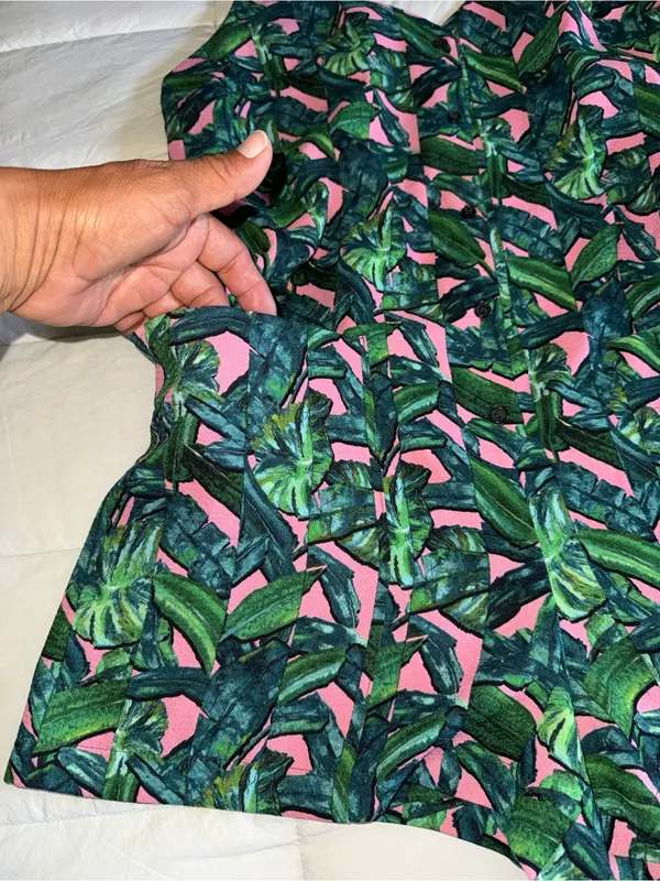 Topshop Pink Playsuit with Green Tropical Leaf Print - Image 2