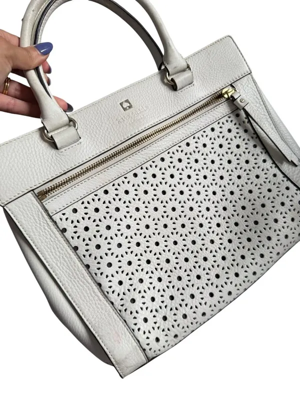KATE SPADE White Leather Eyelet Satchel Handbag - Image 9