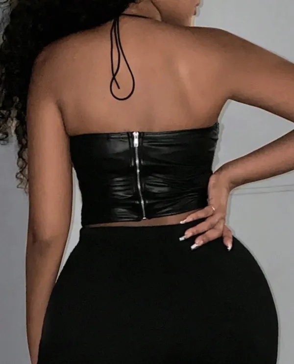 Lace Up Leather Top - Image 3