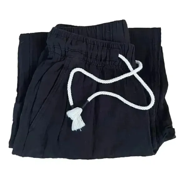 Old Navy Black Y2K Drawstring High Waisted Textured Soft Wide Leg Cozy Pants S - Image 8