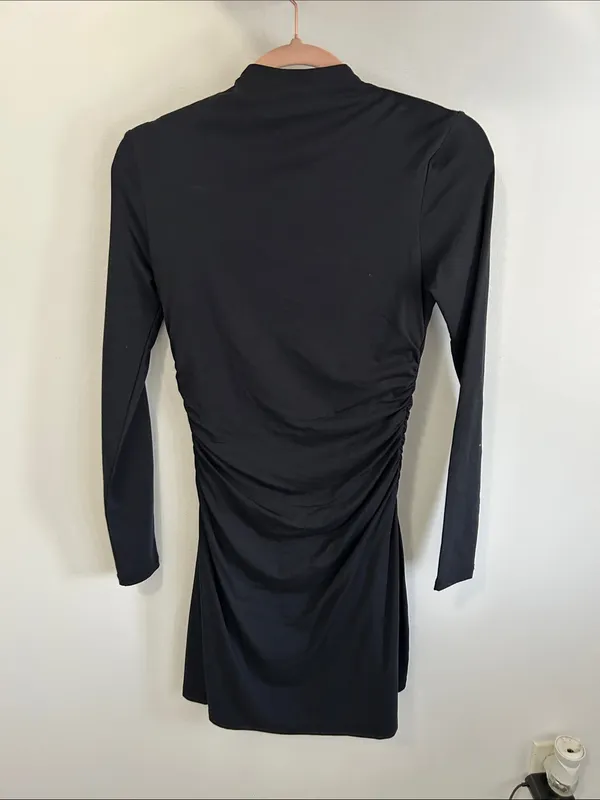 Abercrombie & Fitch Modal Blend Collection Black Ruched Long Sleeve Dress - Image 3