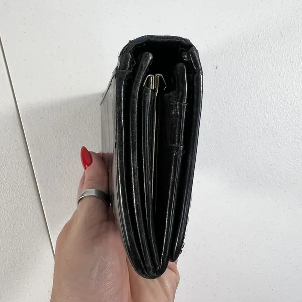 Patent Leather Black Wallet Clutch Credit Card Bi Fold Kiss Lock‎ Beautiful - Image 5