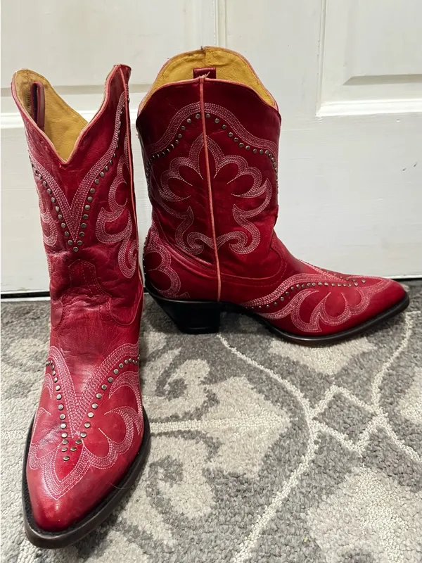 Old Gringo Shay Red Embroidered Studded Western Ankle Boots Size 9 - Image 3