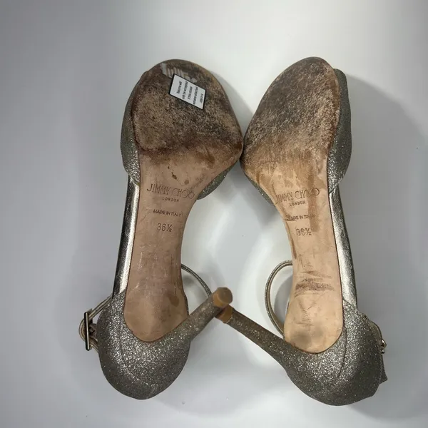 Jimmy Choo Annie D'Orsay Glitter Sparkle Ankle Strap Sandals Heels - Image 11