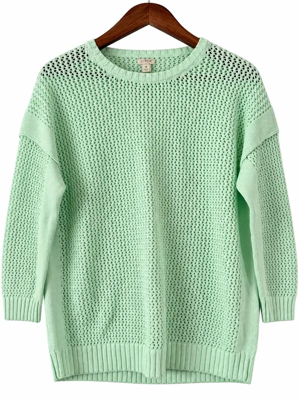 Set of 2 J.Crew Womens M Open Knit Sweaters Mint Green Ivory Cotton NWOT - Image 3