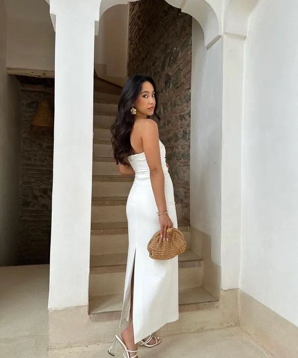 Zara dress bodycon strapless sleeveless tailored midi white wedding party - Image 3