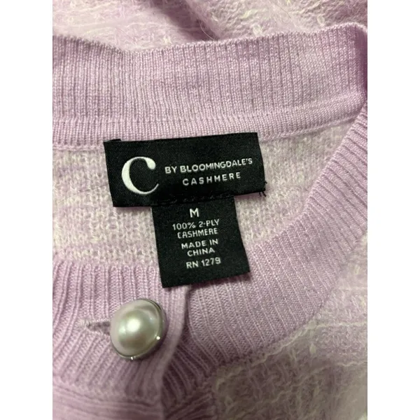 BLOOMINGDALES Purple Pink Pearl Buttons 2-Ply Cashmere Jacket Cardigan Medium - Image 6