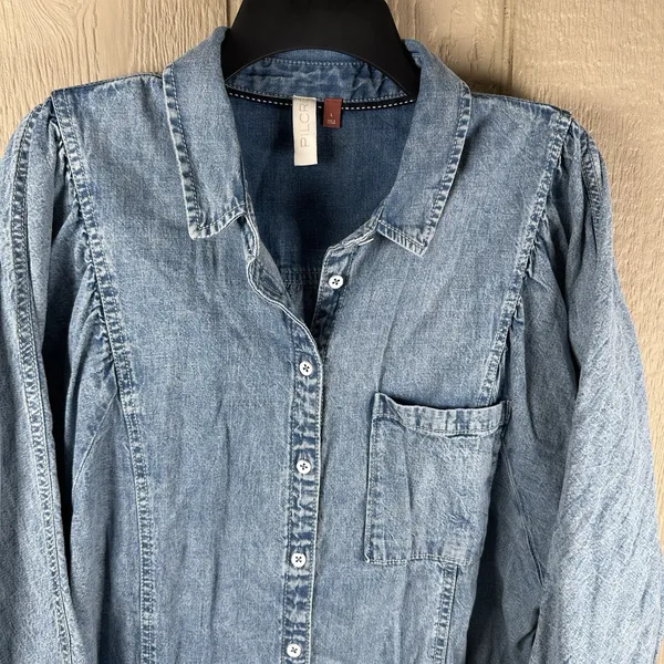 Anthropologie Pilcro Puff Long Sleeve Denim Button Up Front Shirt Womens Large - Image 2
