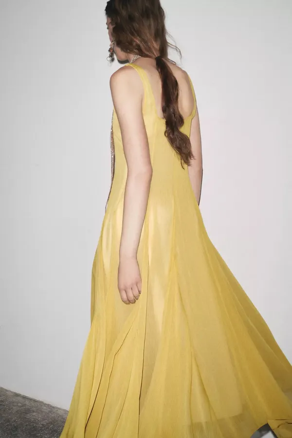 Zara butter mustard Yellow Maxi Dress flowy bohemian midi summer vacation - Image 10