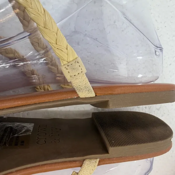 Crown & Ivy Bexley Raffia Flat Sandals Women's 8.5 Braided Straps Yellow Brown - Image 7