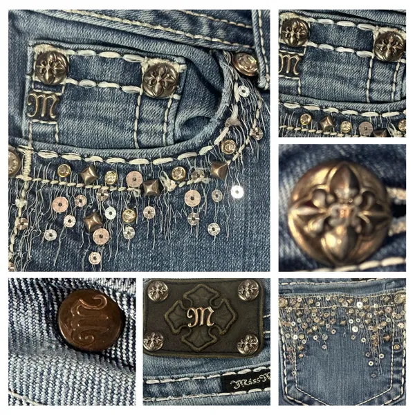 Miss Me Bootcut Jeans Medium Wash Studded Embellished Buckle Exclusive Womens Size 27 - Image 7